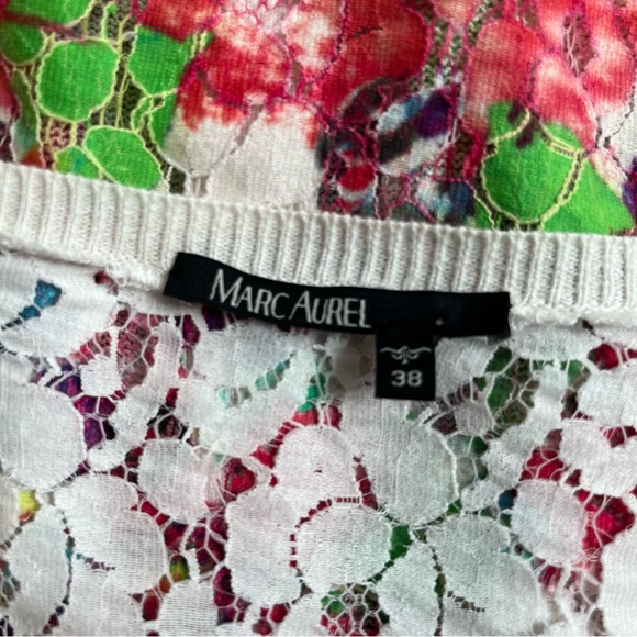 Floral Lace-Back Button Front Cardigan Sweater - White & Red Linen Blend - Picture 10 of 15